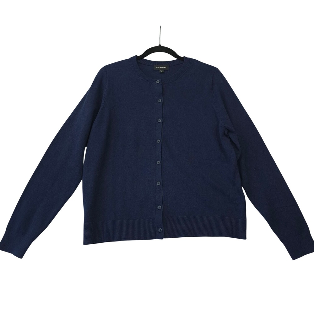 Port Authority Navy Blue Button Front Cardigan Sweater Womens L Preppy Coastal